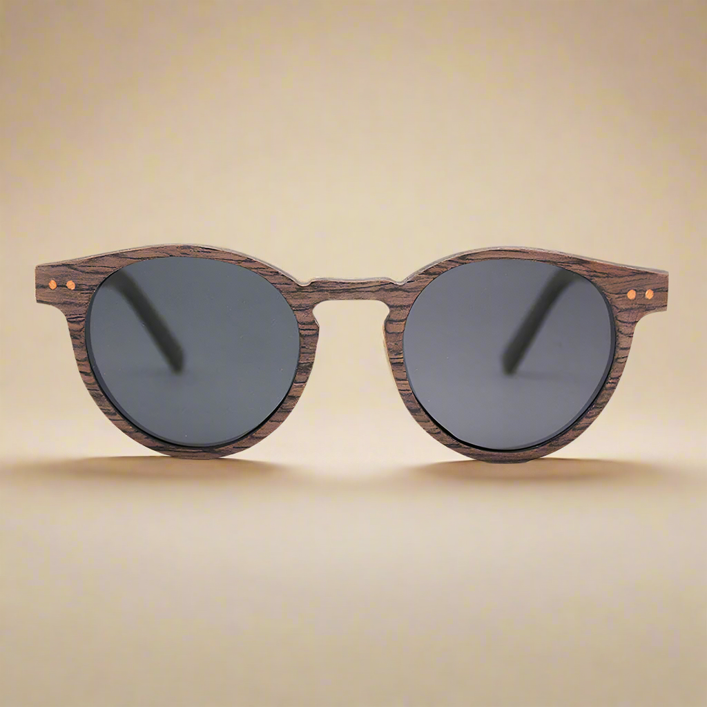 walnut wood round sunglasses